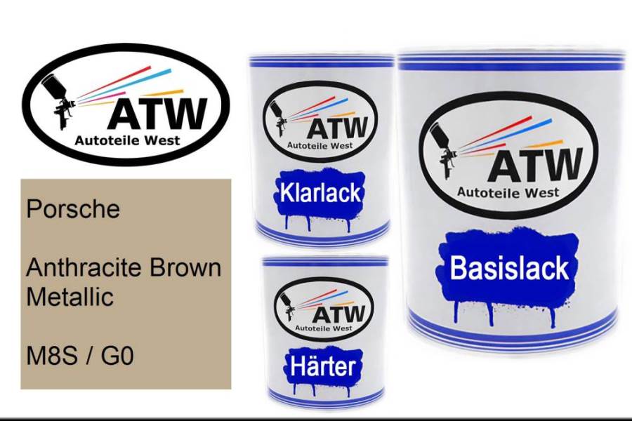 Porsche, Anthracite Brown Metallic, M8S / G0: 1L Lackdose + 1L Klarlack + 500ml Härter - Set, von ATW Autoteile West.